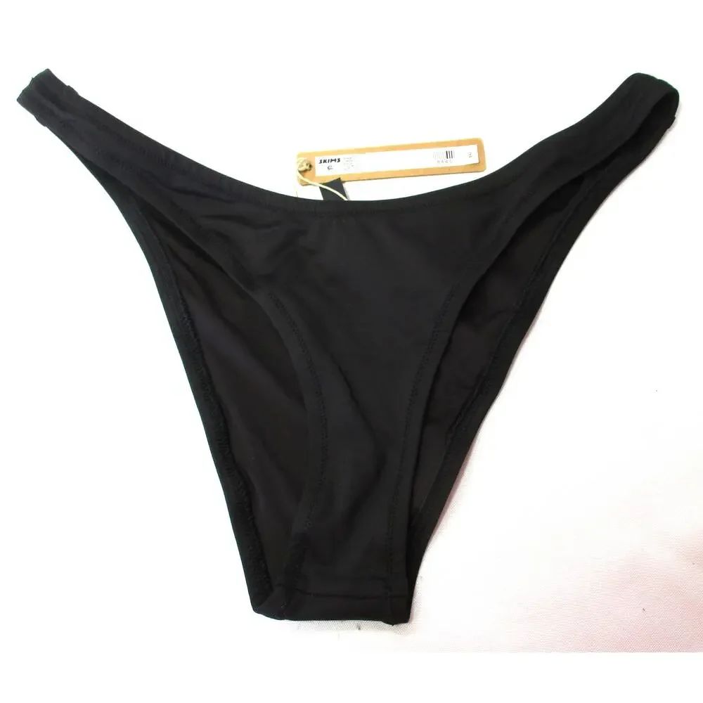 Nwt SKIMS Signature Swim Cheeky Tanga Bikini Bottom Onyx Black Size S